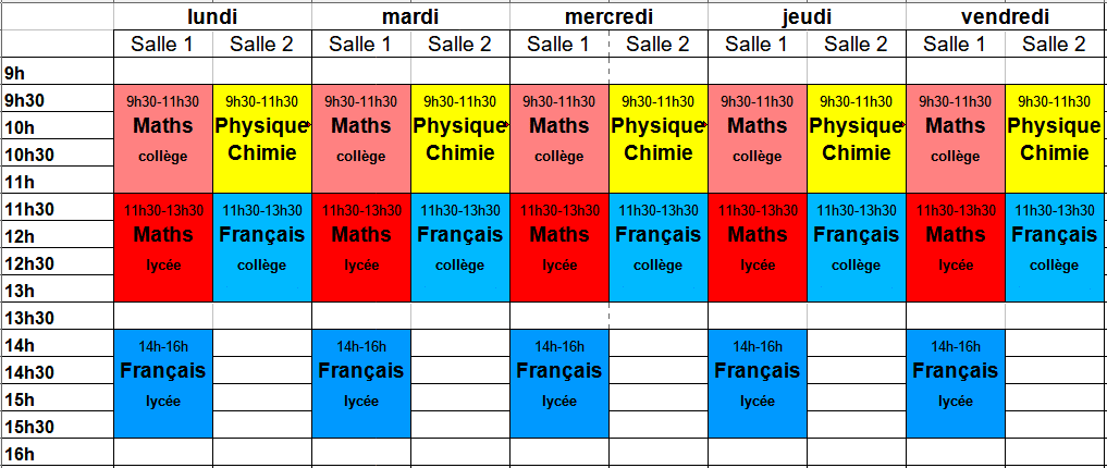 planning des stages du 30 octobre au 3 novembre