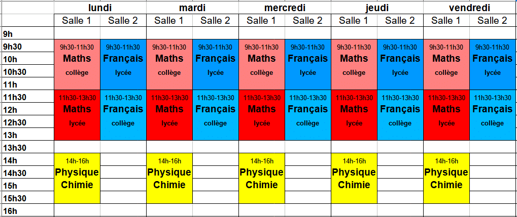 planning des stages du 23 au 27 octobre