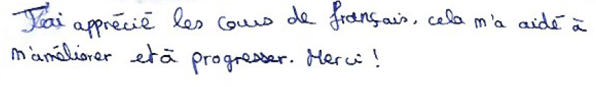 J'ai apprécié les cours de français