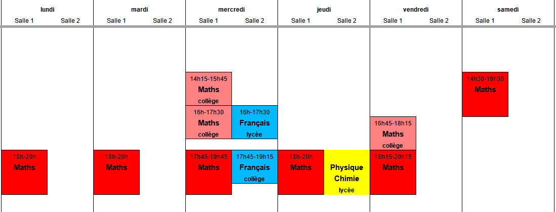 planning des cours hebdomadaires de soutien scolaire 2023-24